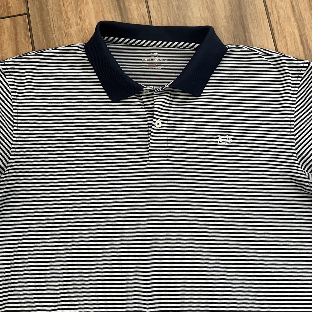 Southern Tide Polo Shirt Mens XL Blue White Striped Skipjack Classic Casual - Picture 2 of 6
